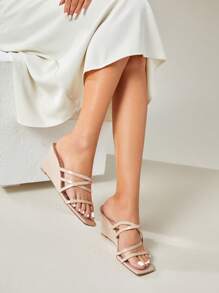 SheIn Belle 女性極簡風格坡跟優雅涼鞋戶外 - 淺粉色 - 查看 10