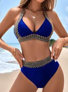 Swim Vcay 拼接邊掛脖比基尼泳裝