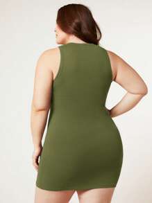 SHEIN BASICS 大碼素色緊身洋裝 - 橄欖綠 - 查看 2