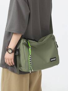 多功能字母貼花裝飾流浪漢包可調節肩帶單肩包吊帶包休閒包斜挎包高中生大學生新生 - 綠色 - 查看 1