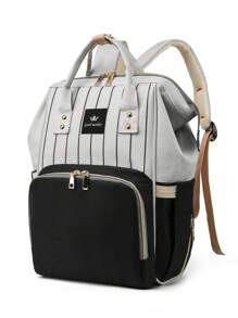 1入組條紋圖案大容量尿布包 - 黑色 - 查看 1