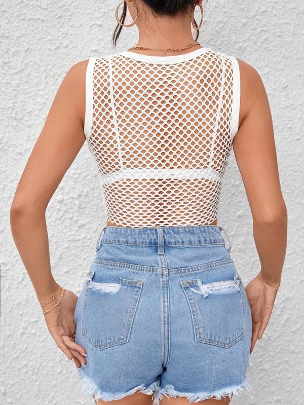 SHEIN EZwear Hollow Out Crop Tank Top Without Bra SHEIN USA