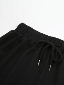 INAWLY Plus Size Women Letter Print Drawstring Waist Casual Loose Shorts - Black - View 4