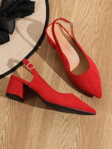 moda rojo Tacones para ajuste ancho de punta con tacón grueso de talón abierto de serraje falso Tacones - Rojo - Ver 2