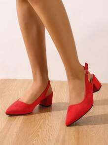 moda rojo Tacones para ajuste ancho de punta con tacón grueso de talón abierto de serraje falso Tacones - Rojo - Ver 3