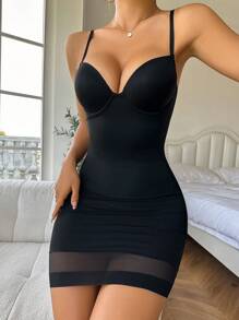 Contrast Mesh Underwire Cami Shapewear Slip Dress