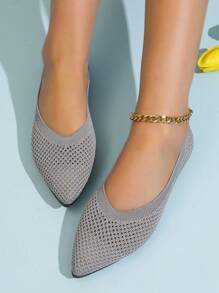 Elegant Grey Flats For Women, Minimalist Point Toe Ballet Flats - Grey - View 2