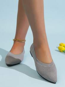 Elegant Grey Flats For Women, Minimalist Point Toe Ballet Flats - Grey - View 3