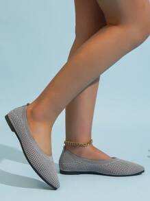 Elegant Grey Flats For Women, Minimalist Point Toe Ballet Flats - Grey - View 5