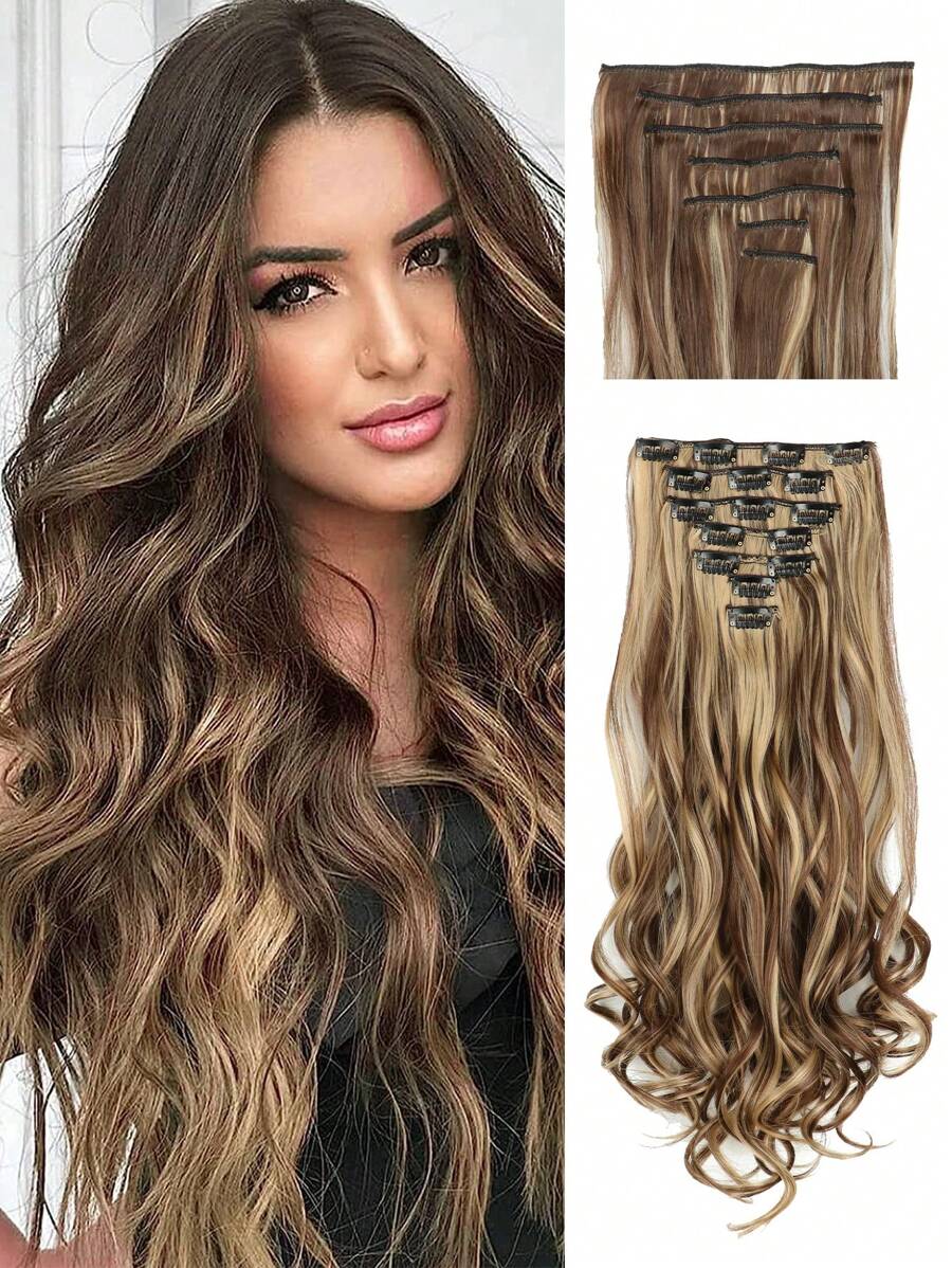 7入組夾片長款小波浪合成纖維接髮 - 彩色 - 查看 1