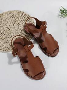 Xăng đan đế bằng có khóa trang trí cho nữ, Xăng đan có dây đeo mắt cá chân màu nâu ngoài trời thời trang - màu nâu - Xem 3