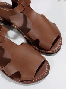 Xăng đan đế bằng có khóa trang trí cho nữ, Xăng đan có dây đeo mắt cá chân màu nâu ngoài trời thời trang - màu nâu - Xem 4