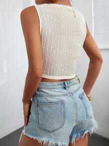 SHEIN VCAY 素色前紐扣短款襯衫 - 米色 - 查看 2