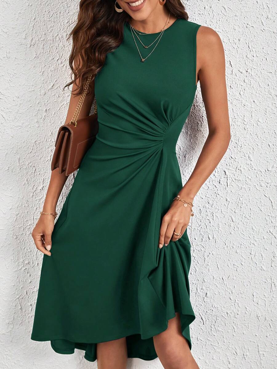 SHEIN Clasi Ruched Front Solid Dress