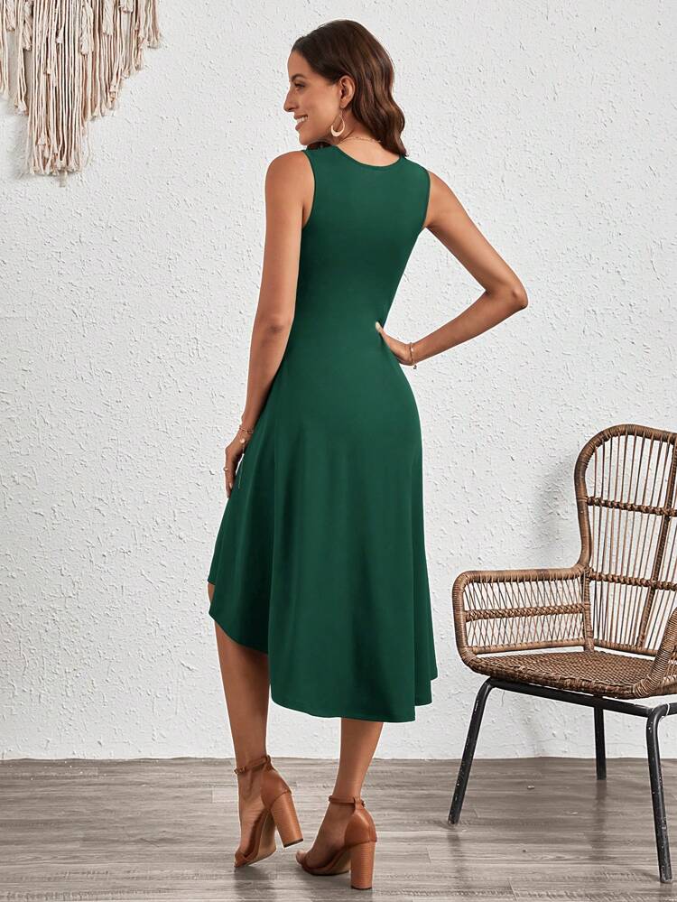 Ruched Front Solid Dress