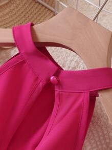 SHEIN Girls Solid Halter Top & Wide Leg Trousers Set - Hot Pink - View 4