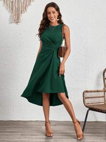SHEIN Clasi Ruched Front Solid Dress