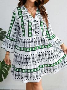 SHEIN VCAY Đầm Plus Size Viên lá sen Hình học Boho - Nhiều màu - Xem 1