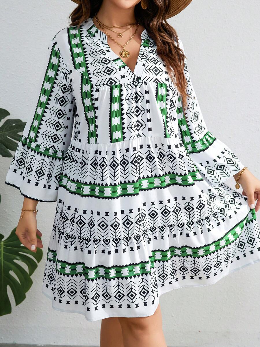 SHEIN VCAY Đầm Plus Size Viên lá sen Hình học Boho - Nhiều màu - Xem 1