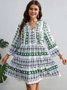SHEIN VCAY Đầm Plus Size Viên lá sen Hình học Boho - Nhiều màu - Xem 4