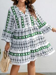 SHEIN VCAY Đầm Plus Size Viên lá sen Hình học Boho - Nhiều màu - Xem 6