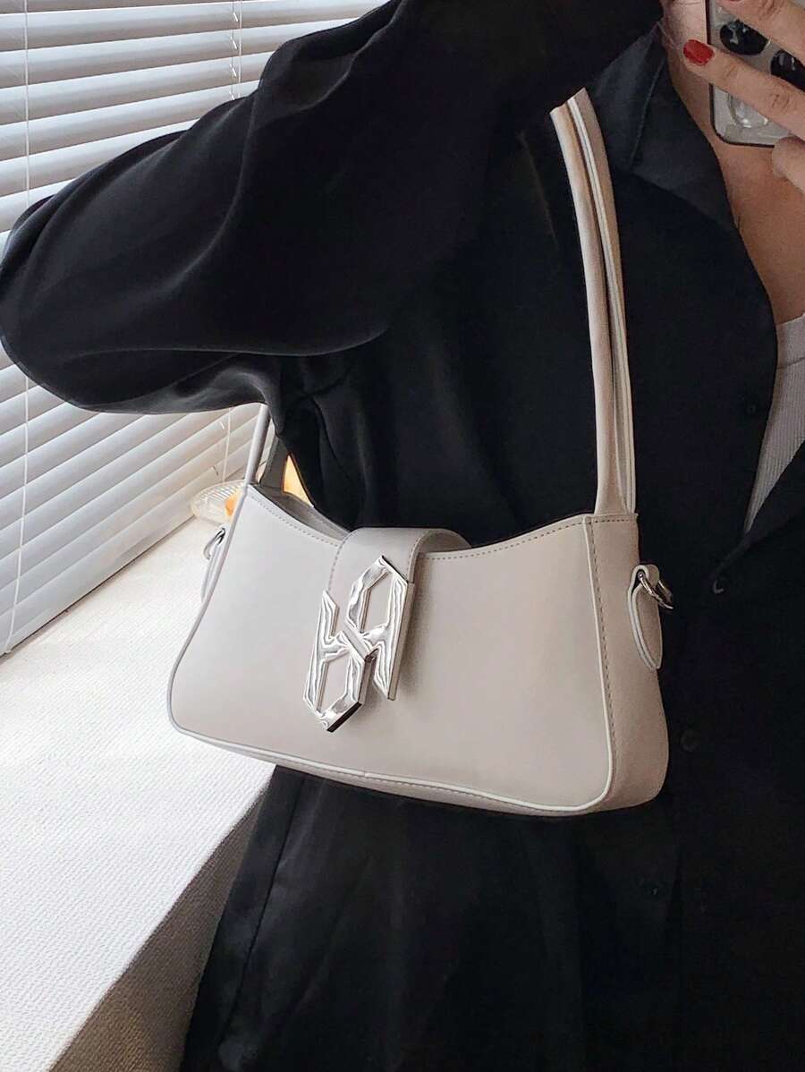 金屬裝飾法棍包素色 - 白色 - 查看 1
