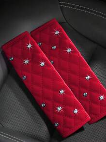 2pcs Rhinestone Decor PU Car Seat Belt Cover - Red - View 2