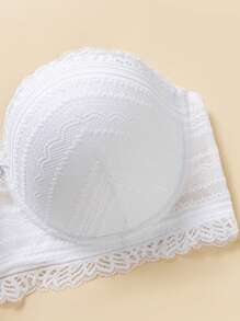 Plus 2pcs Lace Overlay Bandeau Bra - Black and White - View 3