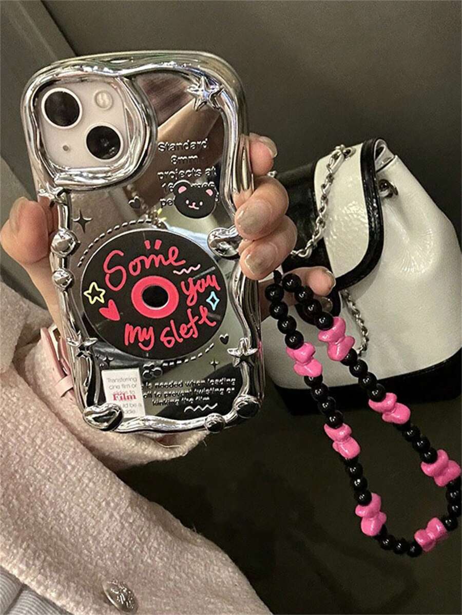 带手机挂饰夏季字母图形手机壳带挂绳适用于 15/15Pro/15Plus/15Promax 防水防震防摔防刮 - 銀色 - 查看 1