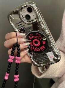 带手机挂饰夏季字母图形手机壳带挂绳适用于 15/15Pro/15Plus/15Promax 防水防震防摔防刮 - 銀色 - 查看 2