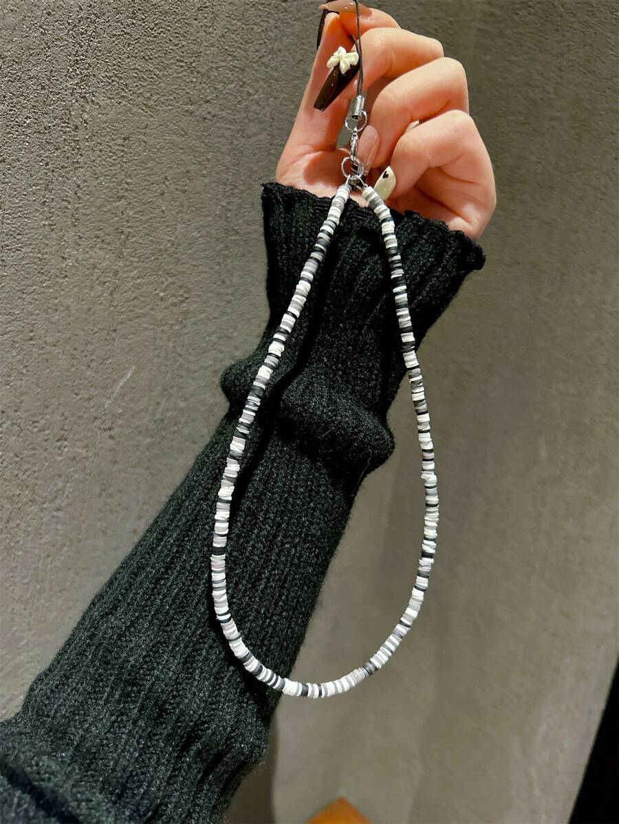 Dây đeo trang trí bằng hạt gốm mềm màu đen, dùng cho ốp điện thoại, dây đeo cổ tay, mặt dây chuyền tai nghe - Màu tím - Xem 1