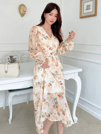 DAZY 印花荷葉袖洋裝