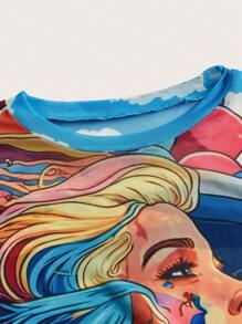 Ksenia Craven Figure Graphic Lettuce Trim Mesh Top - Multicolor - View 4