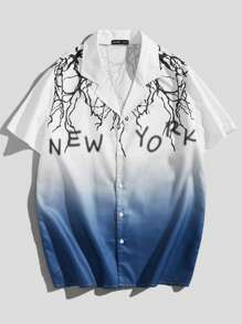 ROMWE MEN Street Life 男士閃電和字母圖案漸層襯衫 - 彩色 - 查看 1