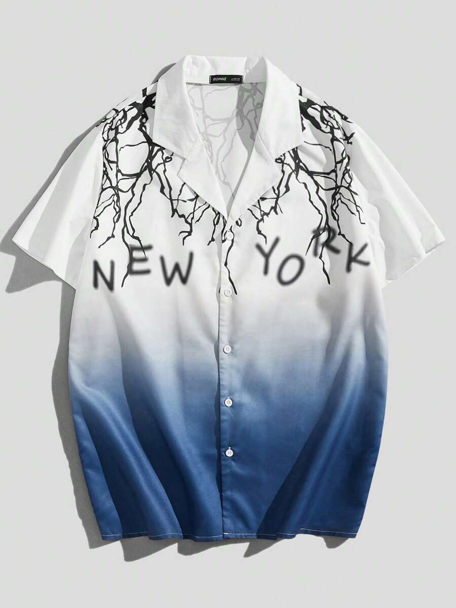 ROMWE MEN Street Life 男士閃電和字母圖案漸層襯衫 - 彩色 - 查看 1