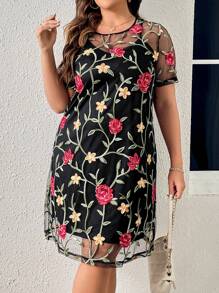 SHEIN Clasi Đầm Plus Size Thêu cắt Hoa Tất cả trên in Boho - Nhiều màu - Xem 5