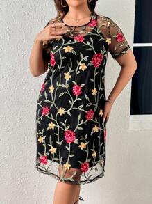 SHEIN Clasi Đầm Plus Size Thêu cắt Hoa Tất cả trên in Boho - Nhiều màu - Xem 7