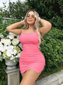 SHEIN SXY Solid Ruched Cami Bodycon Dress - Pink - View 5