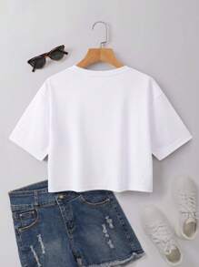 INAWLY Solid Round Neck Crop Tee