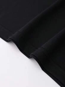 INAWLY Camiseta crop unicolor de cuello redondo - Negro - Ver 3