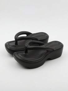 女性極簡風格夾腳時尚黑色乙烯-乙酸乙烯共聚物人字拖 - 黑色 - 查看 1