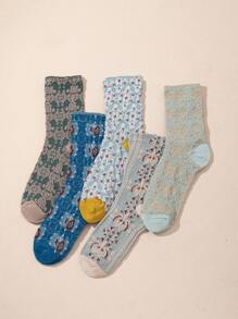 5雙圖形圖案中筒襪