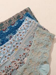 5雙圖形圖案中筒襪