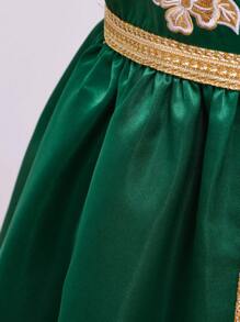 SHEIN Đầm Gái Thêu Dây kéo Tương phản Mesh Hoa Dễ thương - Màu xanh lá cây đậm - Xem 4