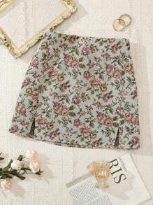 Flirla Plus Floral Print Split Hem Skirt - Multicolor - View 1