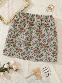 Flirla Plus Floral Print Split Hem Skirt - Multicolor - View 2