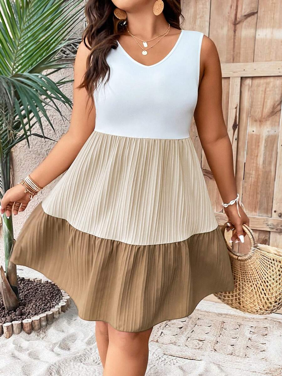 SHEIN Holidaya 大碼撞色荷葉邊洋裝 - 彩色 - 查看 1