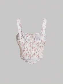 SHEIN MOD Áo khoác và áo lót dành cho xe tăng nữ Bất đối xứng Dải chun Thắt nơ trước Nếp gấp Phần Ngực Họa tiết hoa Boho - Nhiều màu - Xem 2