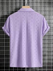 Manfinity Homme Men Hollow Out Button Front Shirt - Purple - View 3