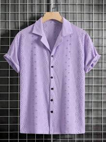 Manfinity Homme Men Hollow Out Button Front Shirt - Purple - View 1